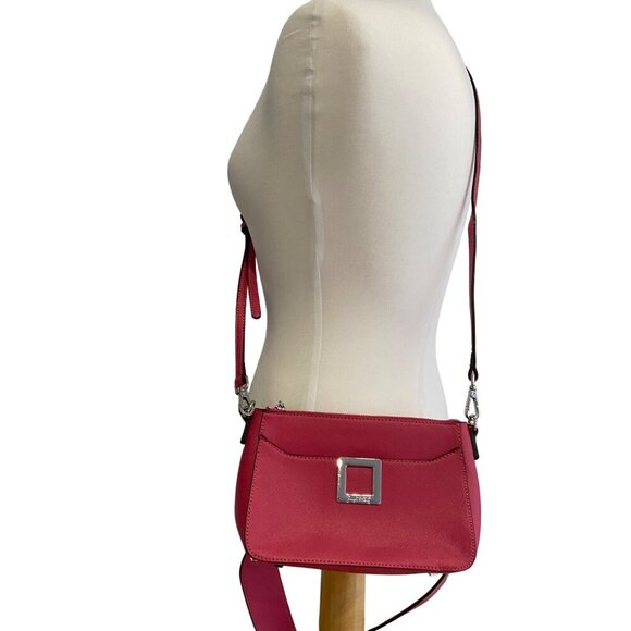 Joseph Ribkoff designer Pink Crossbody Bag With Chain Strap & Silver Accents - Picture 2 of 16